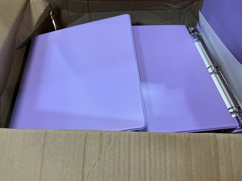 Condition photo showing Good Condition for comix sturdy standard 1 inch 3 ring binder with clear view cover | 1"round ring,pvc-free board,holds 200 letter sheets,morandi multicolor for students & office,6 pack (pale purple) 1 inch 6 pack purple