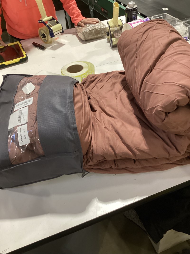 Condition photo showing As Is for Cottonight Brick Red Comforter Set King Marroon Bedding Comforter Set Solid Modern Cotton Blackish Red Blanket Quilts Soft Simple Modern Breathable 3 Piece Hotel Quality Comforter Set for Women Men 1-brick Red King