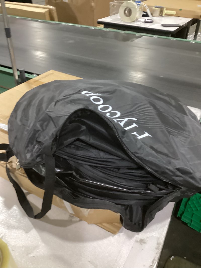 Condition photo showing As Is for Sports Tent: Flycoop Portable Weather Pop Up Pod 1 Person to Provide Shelter from Wind Rain and Cold Weather Shelter for Outdoor Activities, Sports Events, Camping and Hiking Black 38.2*38.2*63 inch