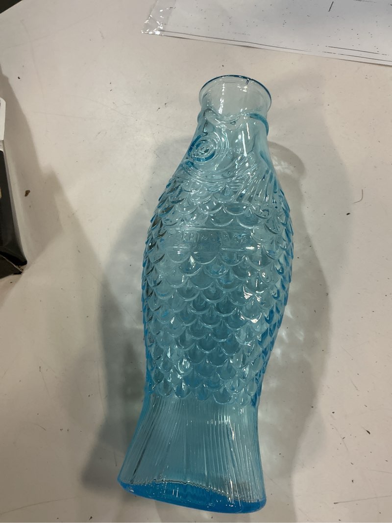 Condition photo showing New/Like New for serax glass water pitcher | fish & fish glassware by paola navone | wine carafe decanter 28.74 fl oz | clear light blue bottle container, hot or cold drinks | beverage dispenser | suitable as vase carafe light blue