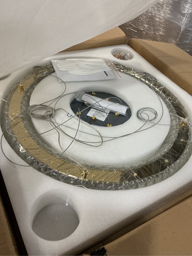 Condition photo showing Good Condition for haixiang led chandelier modern dimmable dining room chanderliers entryway crystal ring pendant lights for kitchen bedroom living room gold light gold 1 ring: 23.6"