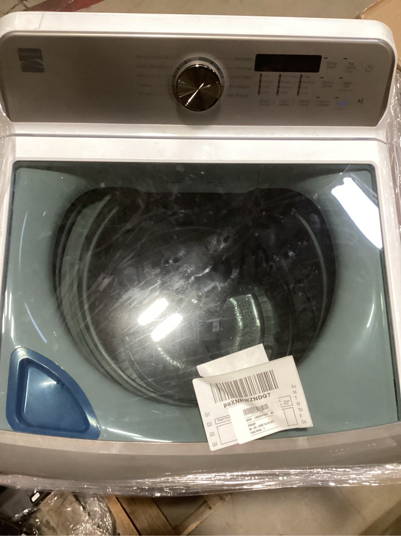 Condition photo showing As Is for Kenmore 4.4 cu. ft. Top Load Washer with Triple Action Agitator for Tough Dirt & Stains - Reduce Laundry Time with Accela Wash & Express Wash - LED - White