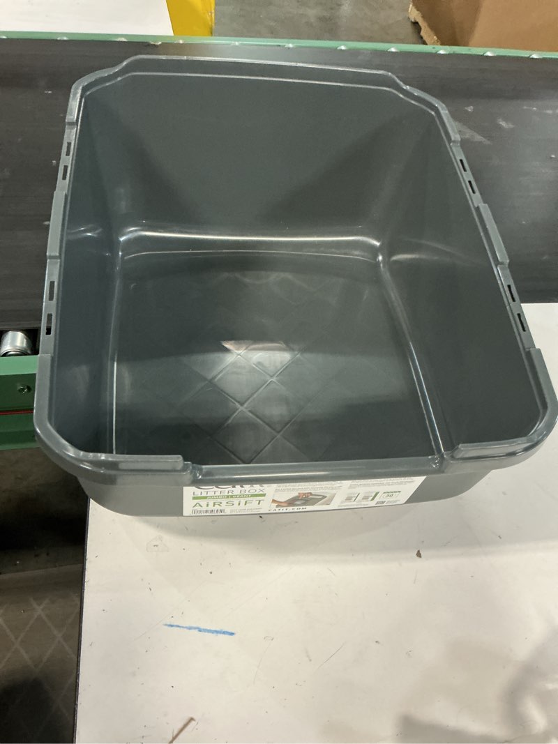 Condition photo showing As Is for catit airsift jumbo hooded litter pan, warm gray/white - privacy and easy access for cleaning - ideal for larger or multiple cat households