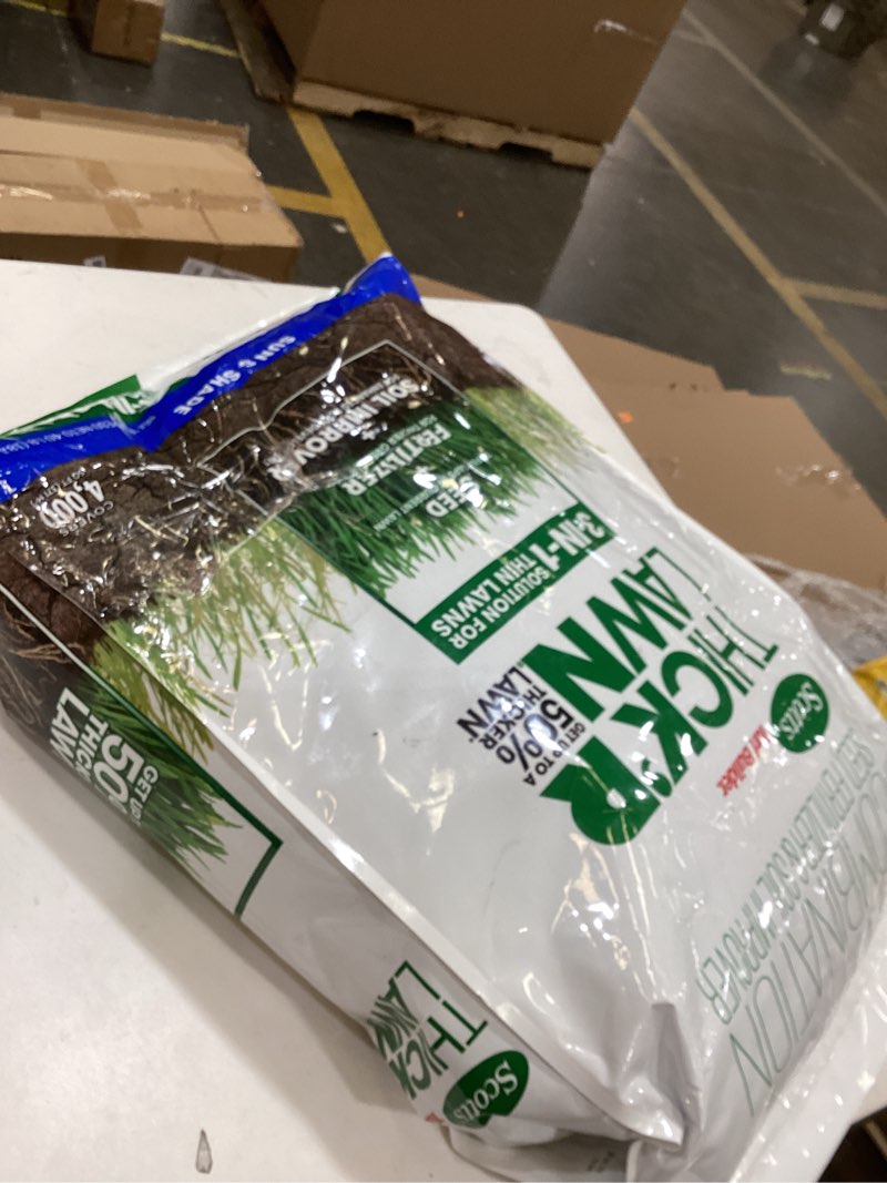 Condition photo showing As Is for scotts turf builder thick'r lawn sun and shade, combination seed, fertilizer and soil improver, thickens thin grass, 40 lbs. 40 lb.