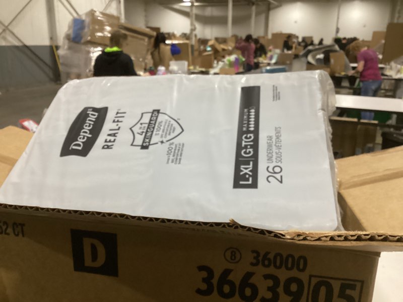 Condition photo showing New/Like New for Depend Real Fit Adult Diapers, Incontinence Underwear for Men, Disposable, Maximum Absorbency, Large/Extra Large, 52 Count (2 Packs of 26), Packaging May Vary