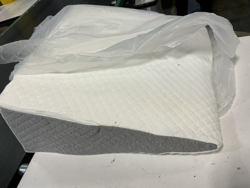 Condition photo showing As Is for oaisz wedge pillow, 10 inch bed wedge pillow for headboard, pillow wedge for acid reflux relief, after surgery, sleeping?back pain relief, memory foam top, lightgrey lightgrey 10 inch