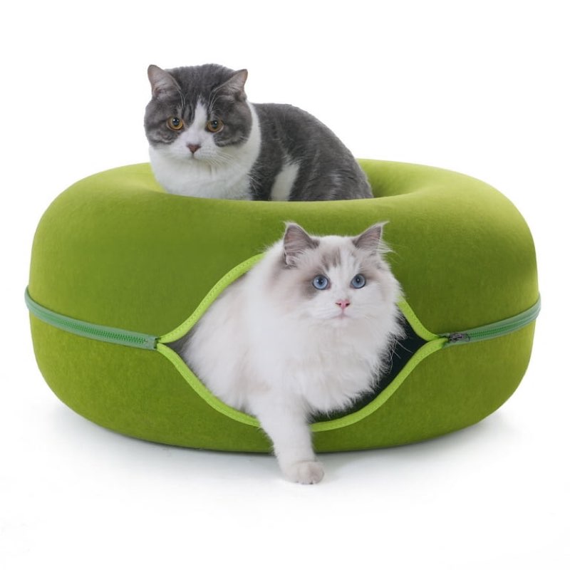 (Incomplete)Large Cat Tunnel Bed for Indoor Cats with 3 Toys, Scratch Resistant Donut