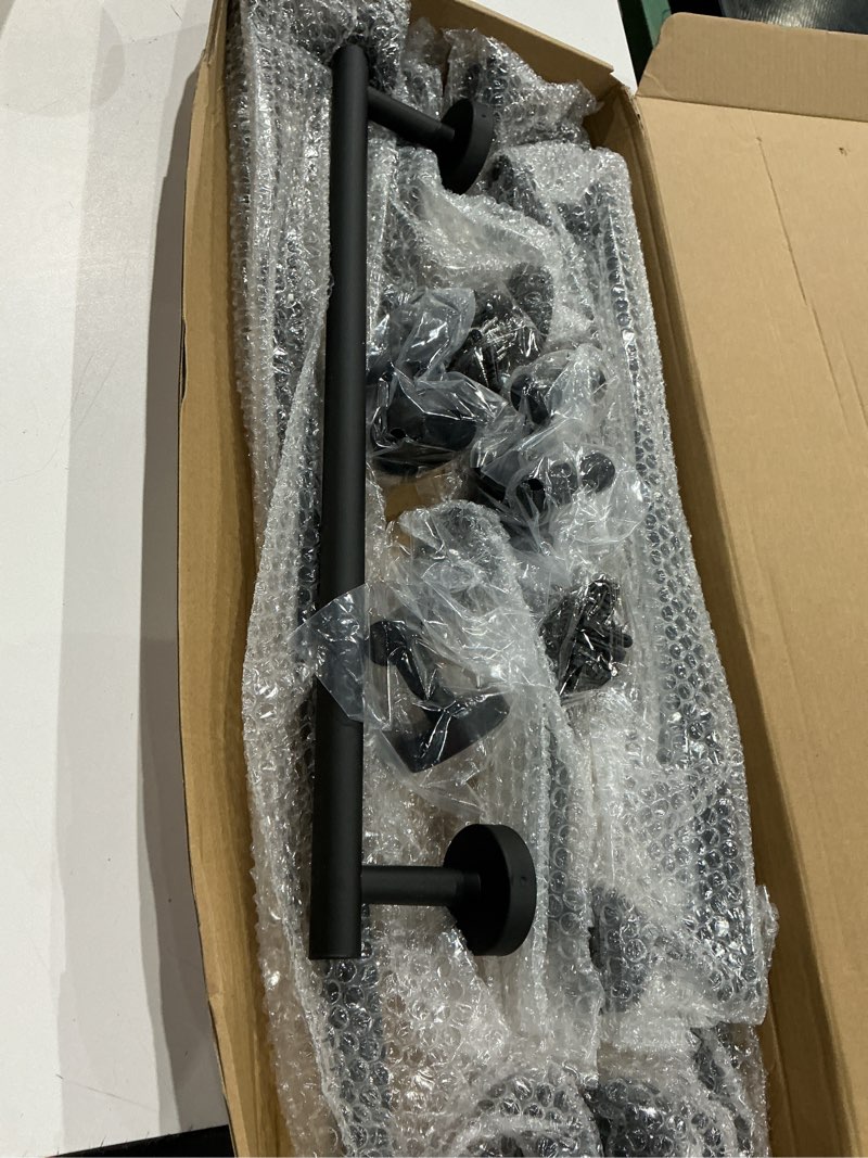 Condition photo showing Good Condition for newfun 10 pieces matte black bathroom hardware set - includes 24 inch towel bar, robe hook, toilet paper holder, stainless steel bathroom accessories set for bathroom wall mounted