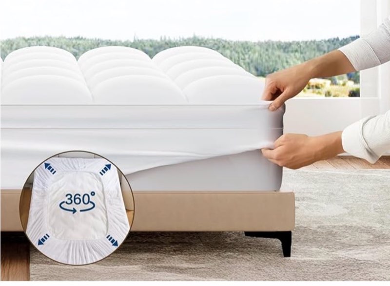 abene queen size mattress topper for back pain relief, extra thick mattress pad pillowtop, soft plush mattress cover bed topper with deep pocket, overfilled down alternative filling, white