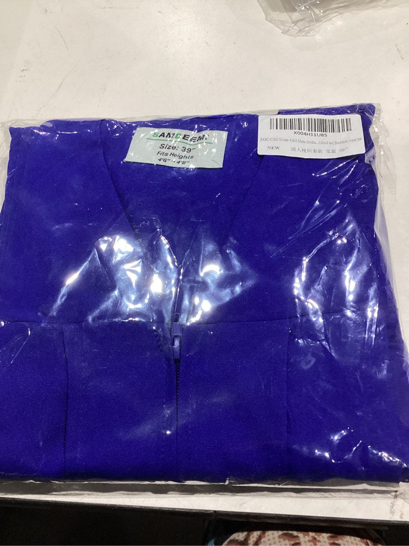 Condition photo showing Good Condition for SAMDEEMI Unisex Adult Matte Graduation Gown Cap Tassel Set 2025 for High School and Bachelor 10 Colors Royal Blue 39"