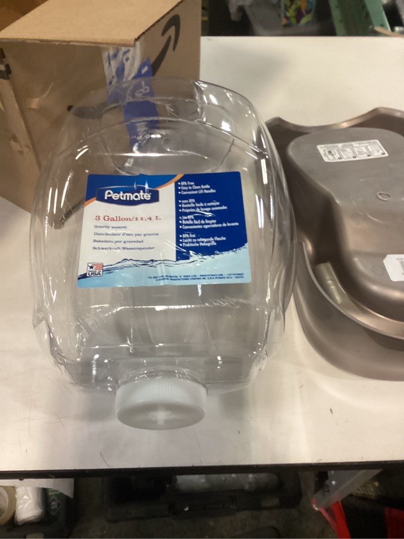 Condition photo showing As Is for Petmate Pet Café Cat and Dog Waterer Plastic Water Dispenser Station  3 Gal  Pearl Tan