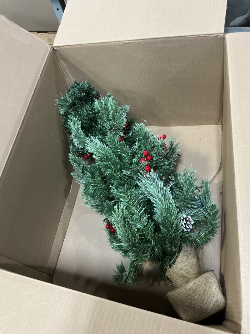 Condition photo showing Good Condition for Timer - 3 ft Artificial Small Christmas Tree with 50 Warm White Lights, Mini Table top Christmas Tree, Battery Operated 100 Thick Branches Pinecones Red Berries Burlap Base Xmas Desk, Home Decor 3ft