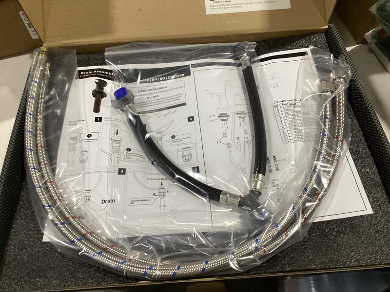 Condition photo showing New/Like New for Bathroom Faucet with Pull Out Sprayer, 4 Inch Centerset 3 Hole Pull Out Bathroom Sink Faucet, with Pop Up Drain and Supply Hoses, Matte Black