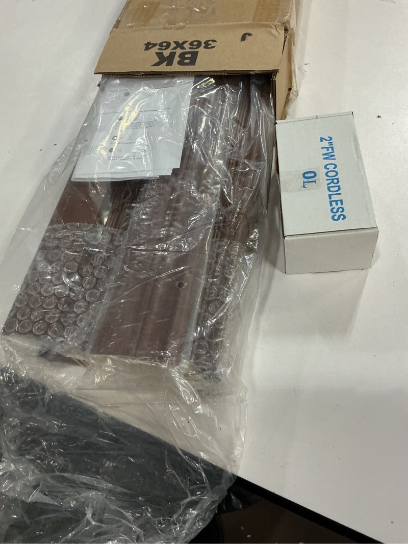 Condition photo showing Good Condition for ( similar) DEZ FURNISHINGS Cordless 2\" Signature Faux Wood Blind, 36\" W x 64\" H, Bark Brown Bark Brown 36\"W x 64\"H