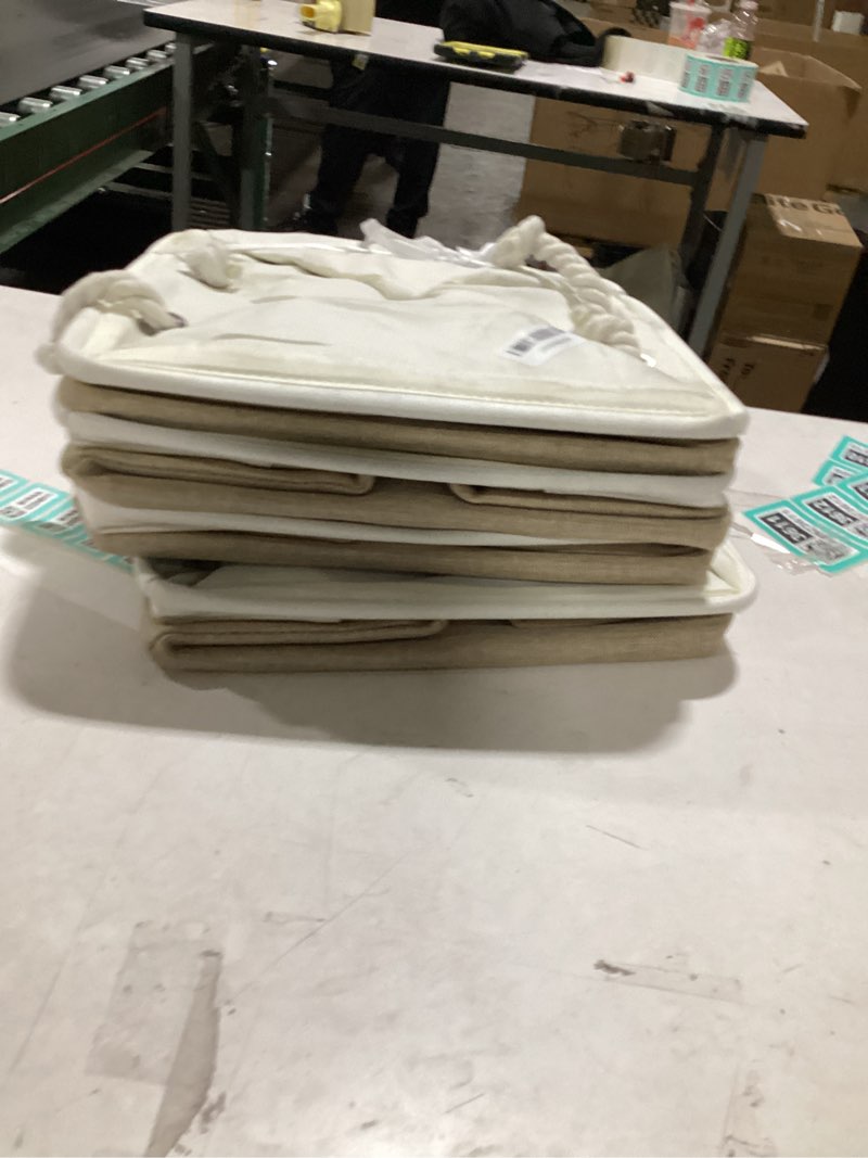 Condition photo showing Good Condition for OrganiHaus 13x13 Cube Storage Bins 4 Pack, Foldable Cube Storage Organizer w/ Rope Handles, Collapsible Fabric Bins for Toys, Clothes & Closet Organization, Fabric Square Baskets - Beige/White (13x13) Rope Handles Beige Base / Off-White