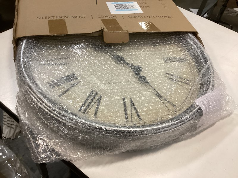 Condition photo showing Good Condition for Bernhard Products Large Decorative Wall Clock 20 Inch Silent Non Ticking Battery Operated Quartz Vintage Stylish with Rustic Silver Rim for Home Living Room Dining Room Kitchen & Over Fireplace