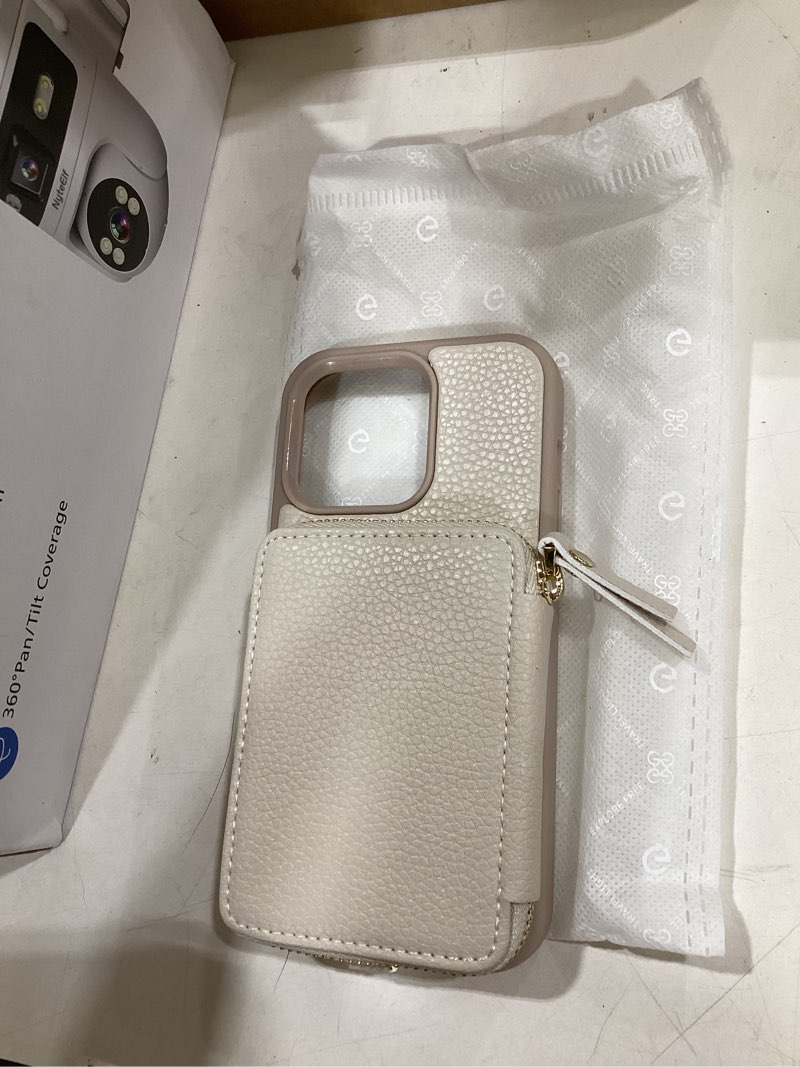 Condition photo showing New/Like New for zve for iphone 14 pro wallet case crossbody, zipper card phone case with wrist strap, leather cover with rfid blocking for women compatible with iphone 14 pro, 6.1 inch, 2022-beige iphone 14 pro, 6.1" beige