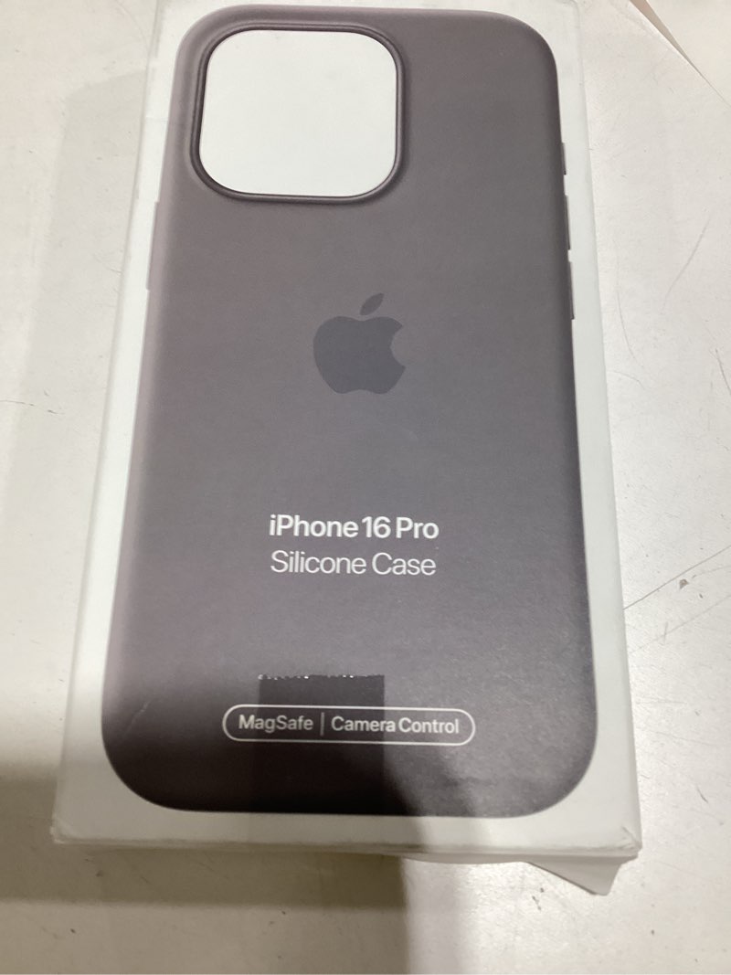 Condition photo showing New/Like New for apple iphone 16 pro silicone case with magsafe and camera control: lightweight phone case, wireless charging compatible, smooth matte finish; stone gray iphone 16 pro silicone stone grey