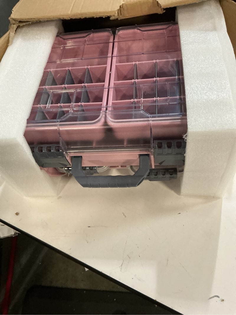 Condition photo showing Good Condition for runcl universal fishing tackle box with two small tackle tray, removal inside design waterproof trunk storage box, thicker floating airtight stowaway, xmas surprise fishing gifts for men women pink