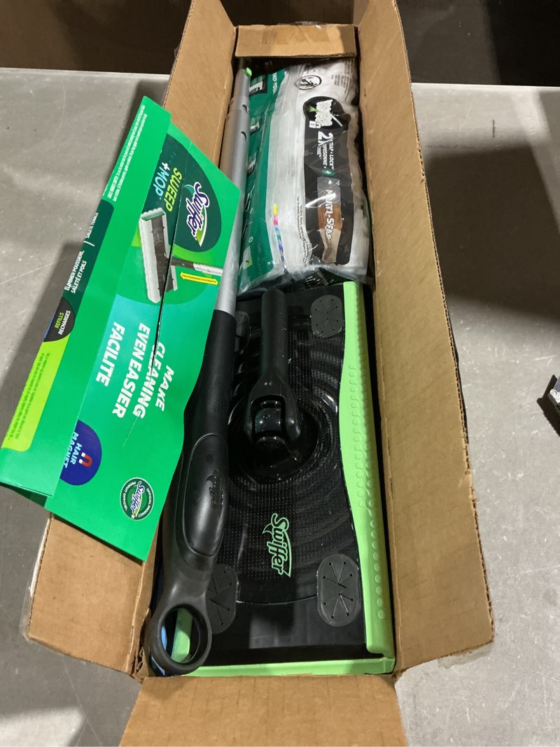 Condition photo showing Good Condition for swiffer sweep and mop deluxe  2-in-1 floor mopping and sweeping kit  includes 1 sweeper device  5 heavy duty dry sweeping cloths  6 heavy duty wet mopping cloths