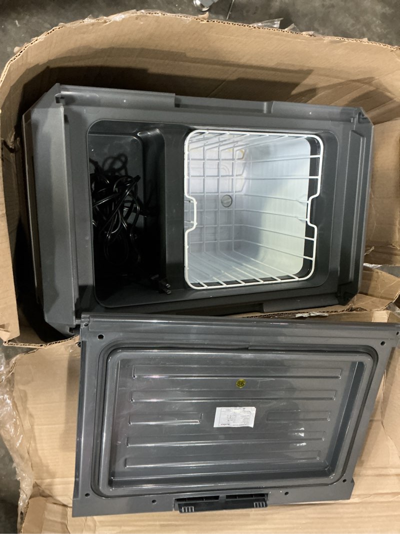 Condition photo showing As Is for 12 volt car refrigerator, portable car fridge freezer, 32 quart(30l) deep freezing -7?~53? car cooler 12/24v dc and 110v ac for outdoor, vehicles, camping