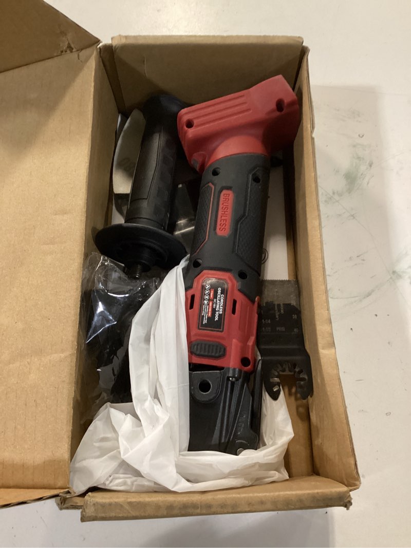 Condition photo showing As Is for diytoolifz cordless oscillating tool compatible with milwaukee 18v battery, 6 variable speed brushless-motor tool, oscillating multi tool kit for cutting wood nails remove grout & sanding(not battery) standard for milwaukee