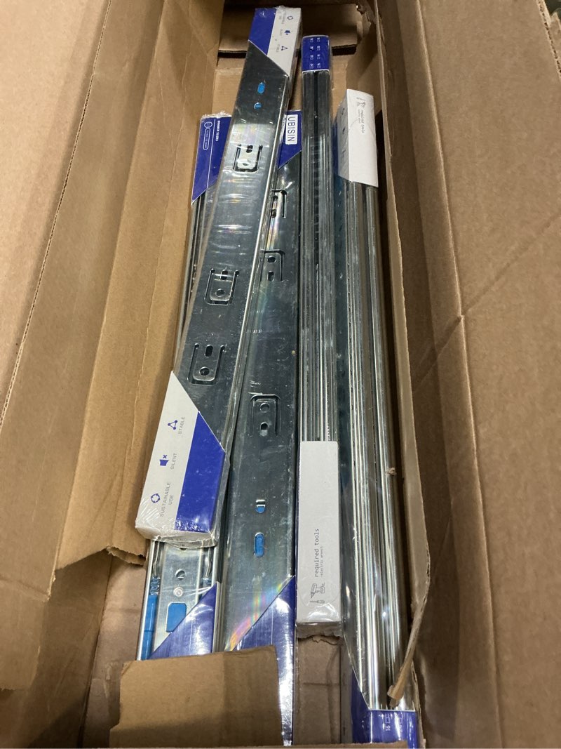 Condition photo showing New/Like New for soft close ball bearing drawer slides 20 inch, 5 pairs 3-section full extension drawer glides heavy duty steel side mount rails for kitchen cabinet?tool chest?office furniture?100 lbs 20 inch 5