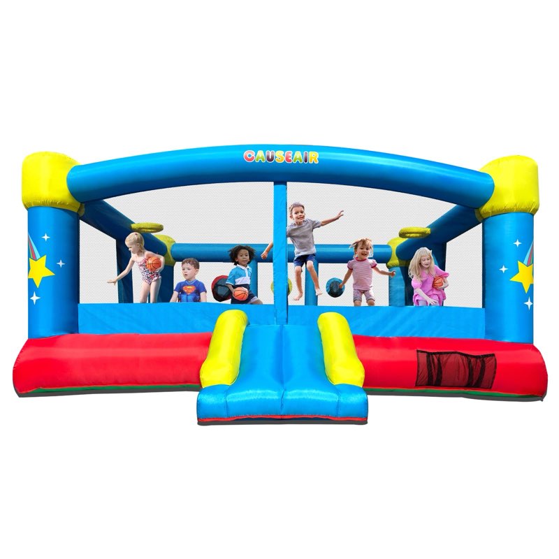 causeair big inflatable bounce house for party fun,15ft x 14.8ft,double basketball hoop,throw ball g