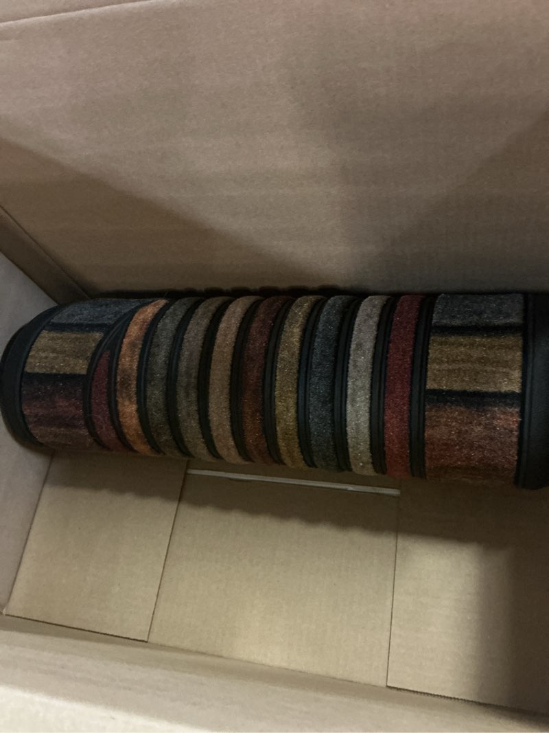 Condition photo showing Good Condition for extra durable, superior absorption, front door mat for outdoor & indoor - welcome mat for entryway, entrance, patio,porch -waterproof,non-slip backing,coarse fibers(semicircle colorful stripes,18x30)