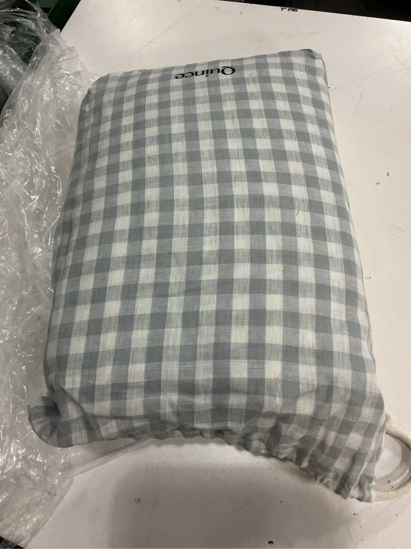 Condition photo showing Good Condition for quince european linen sheet set in blue fog gingham size king