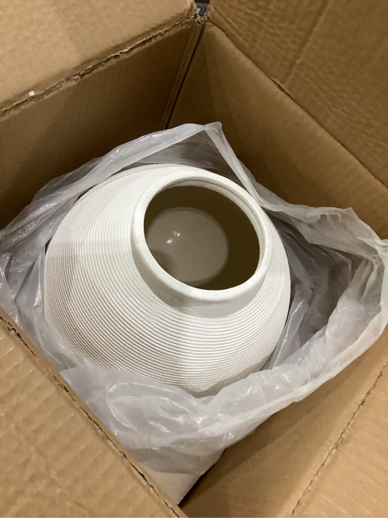 Condition photo showing New/Like New for white & round ceramic vase home decor, large farmhouse table vases rustic living room entrway kitchen bedroom decorations? minimalist hand-made textured vase (9.8”h sandstone white) 9.8"-oval white-9.8"
