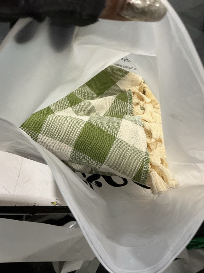 Condition photo showing Good Condition for alsoo green gingham tablecloth round 60 inch, summer washable checkered plaid table cloth cotton linen fabric outdoor picnic party b-green white 60" (round)