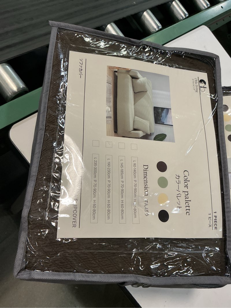 Condition photo showing Good Condition for stretch couch covers, couch covers for 3 cushion couch sofa pet friendly, washable, furniture protector sofa with elastic bottom for cats, dogs (puff grid - coffee, 3 seats) puff grid - coffee 3 seats(74" - 90")