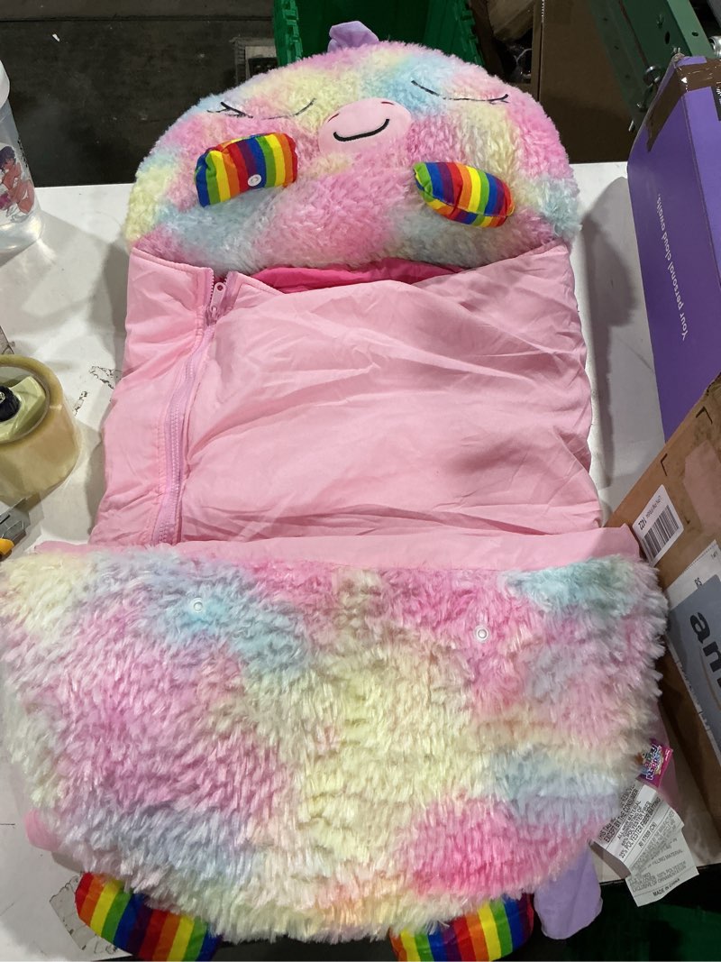 Condition photo showing Good Condition for happy nappers: pillow & sleepy sack: medium - rainbow unicorn - 54 x 20, plush animal character, 2-in-1 pillow sleeping bag, play, kids ages 3+ medium (54" x 20") rainbow unicorn