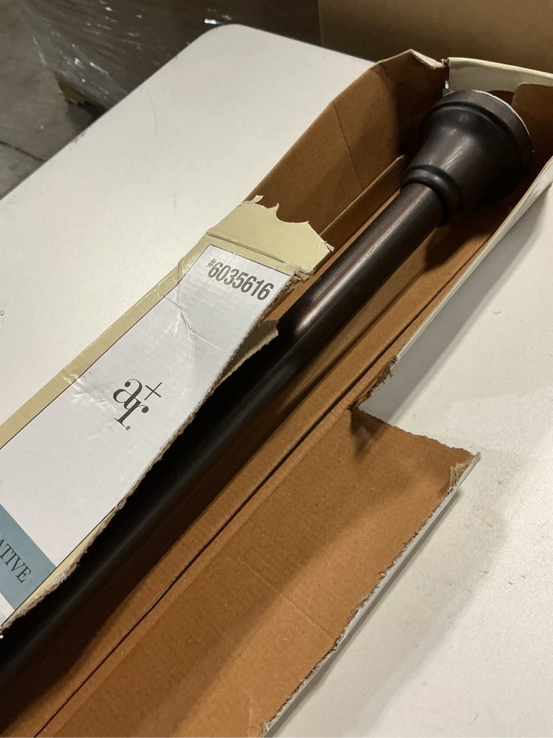 Condition photo showing As Is for allen + roth 42-in to 72-in matte black tension single straight adjustable shower curtain rod