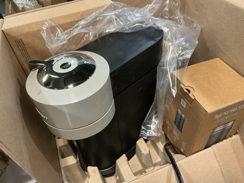 Condition photo showing As Is for nespresso vertuo next coffee and espresso maker by breville, with aeroccino milk frother machine + frother gray
