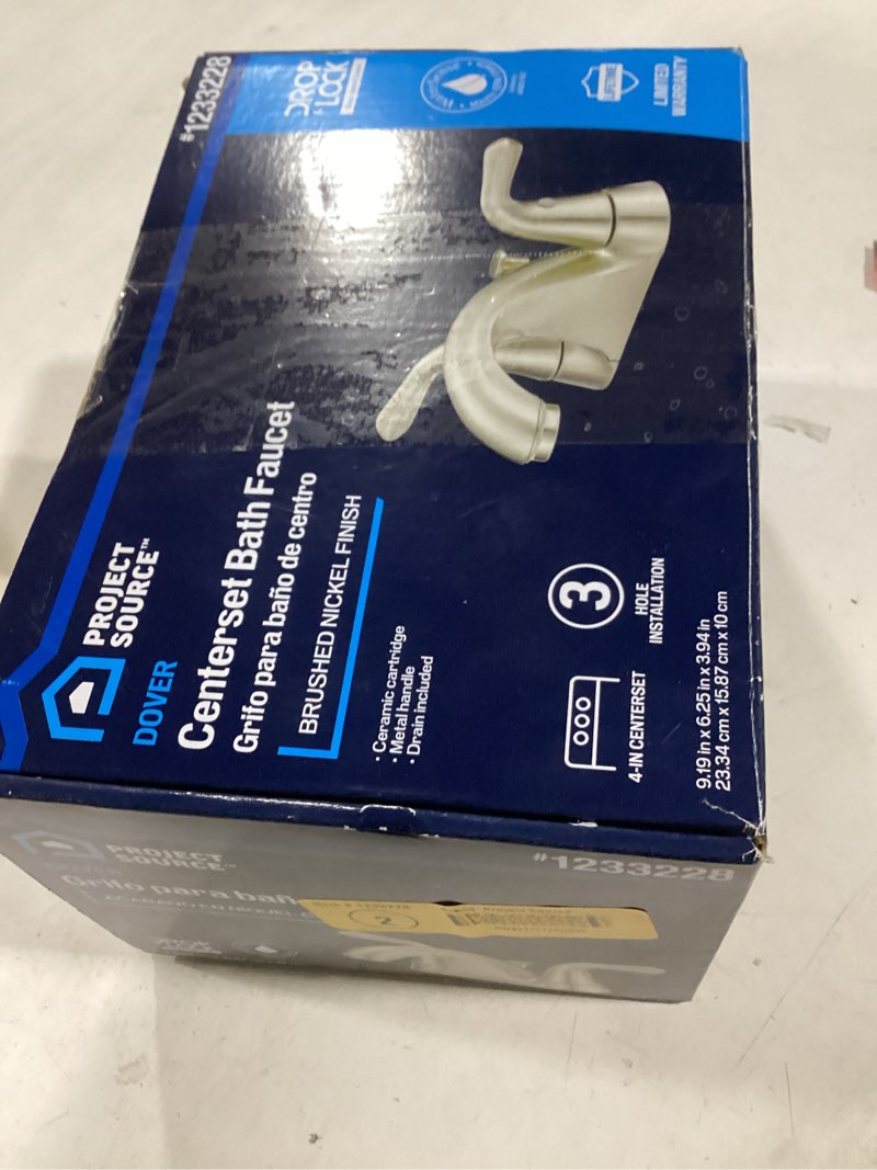 Condition photo showing As Is for  Project Source Dover Brushed Nickel 4-in centerset 2-handle WaterSense Mid-arc Residential Handle