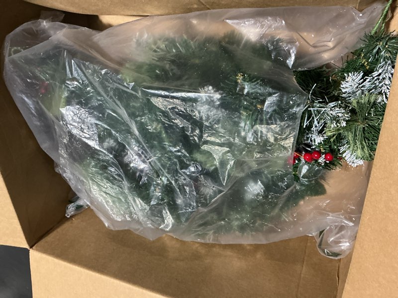 Condition photo showing As Is for SHareconn 9FT Prelit Artificial Christmas Garland with Color Changing Lights and Timer by Batteries Operated for Mantle Table Stairs Fireplace Xmas Decoration, Holiday Indoor Outdoor, 9 FT, Snow