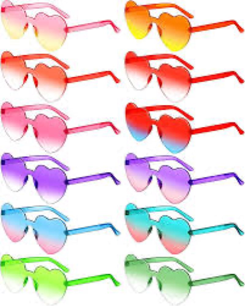 Photect 12 Pair Heart Shaped Sunglasses Neon Color Transparent Heart Glasses for Women Party Favor(M