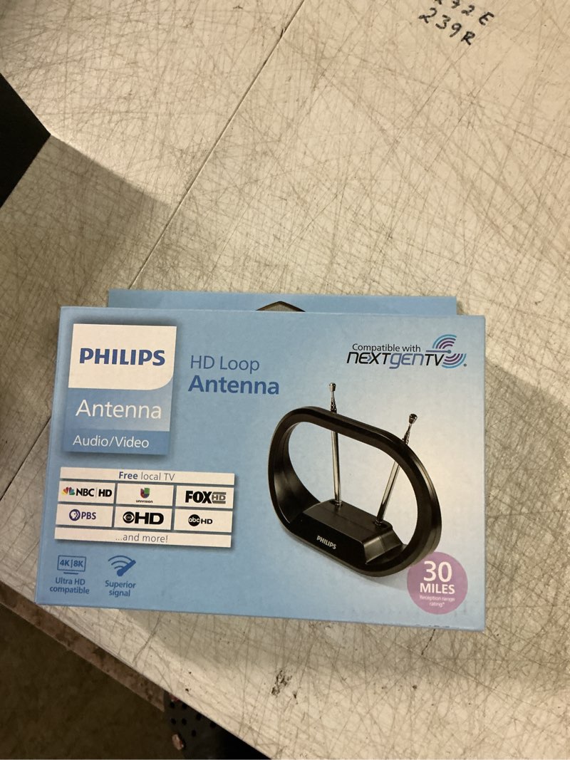 Philips Modern Loop Rabbit Ears Indoor TV Antenna, 15 inch Extendable Dipoles, 4K 1080P VHF UHF, Tab