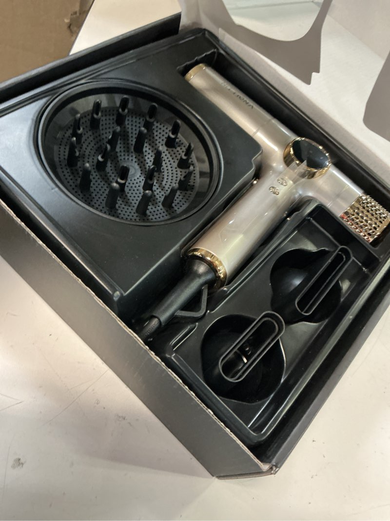 Condition photo showing As Is for dual voltage travel hair dryer with diffuser - 2000w high-speed ionic diffuser hair dryers gift for women, fast drying, low noise, lightweight, no heat damage, european travel 110v-120v/220v-240v gold