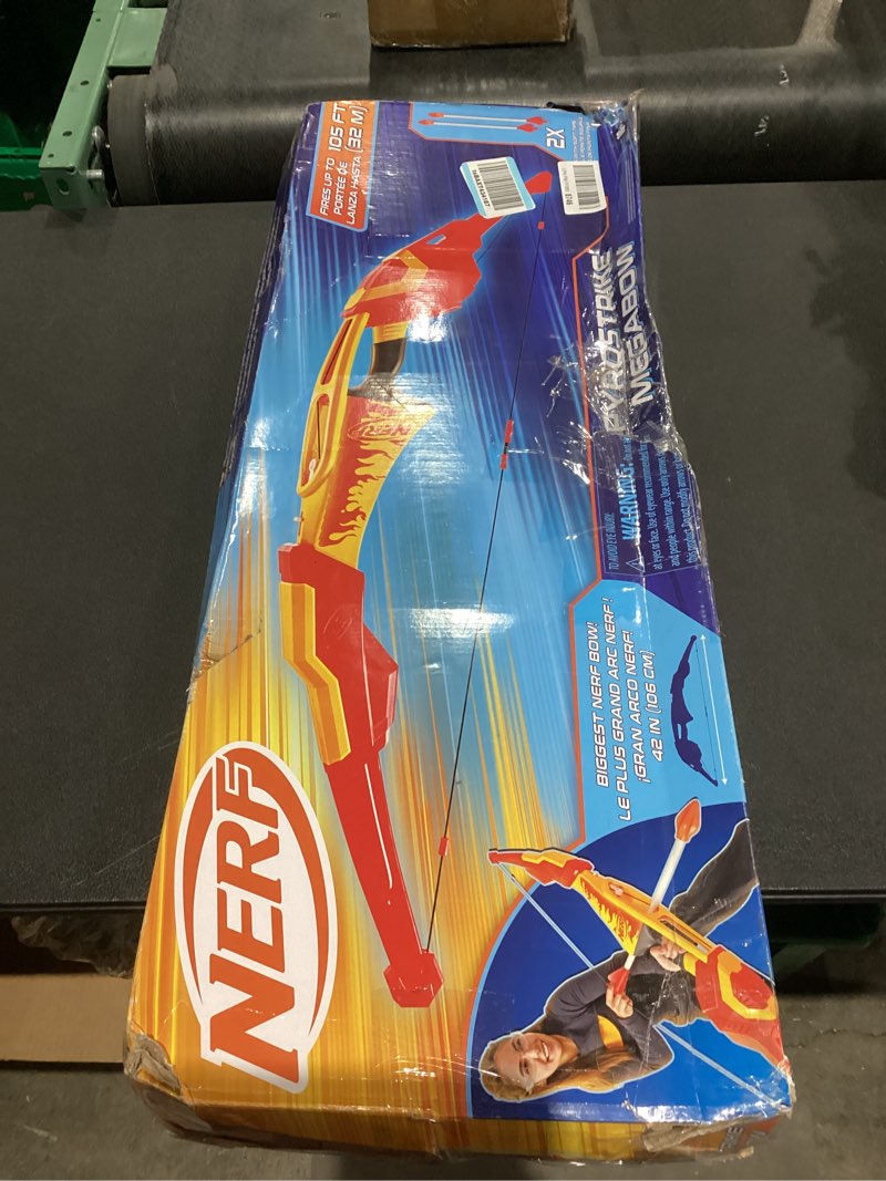 Condition photo showing As Is for nerf pyrostrike megabow, 42-inch bow fires arrows up to 105 feet, 2 arrows with soft tips, kids outdoor toys, ages 10+ (amazon exclusive)