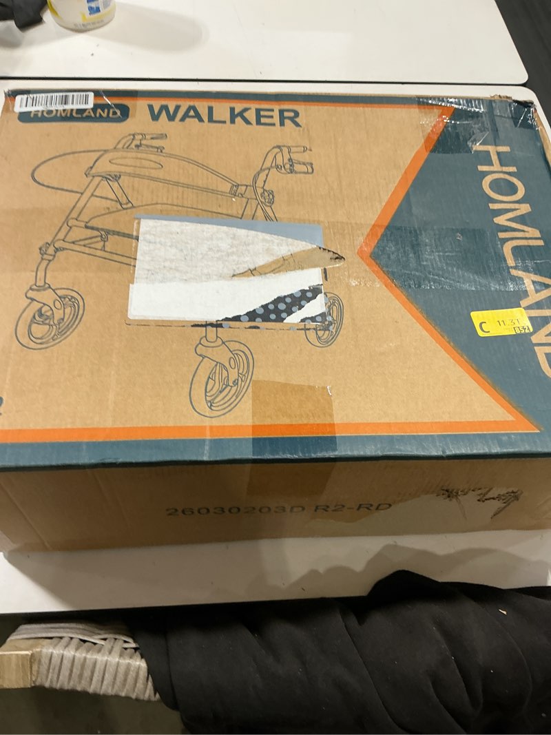 homland foldable rollator walkers for seniors with seat, 16" enlarged seat | 8" big wheels, 16"×12"x1.9" thick padded seat, adjustable seat & handle height, tool-free assembly, all terrain mobility aid