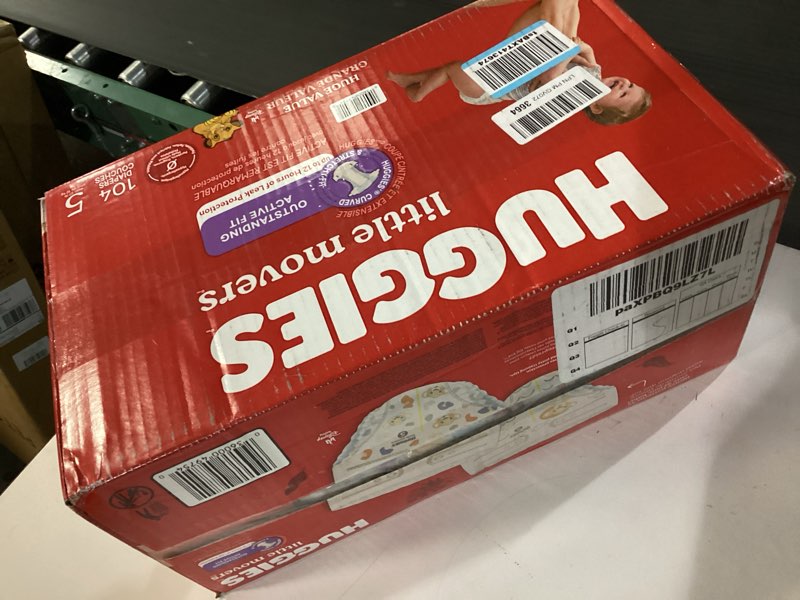 Condition photo showing New/Like New for huggies size 5 diapers, little movers baby diapers, size 5 (27+ lbs), 104 count, packaging may vary size 5 104