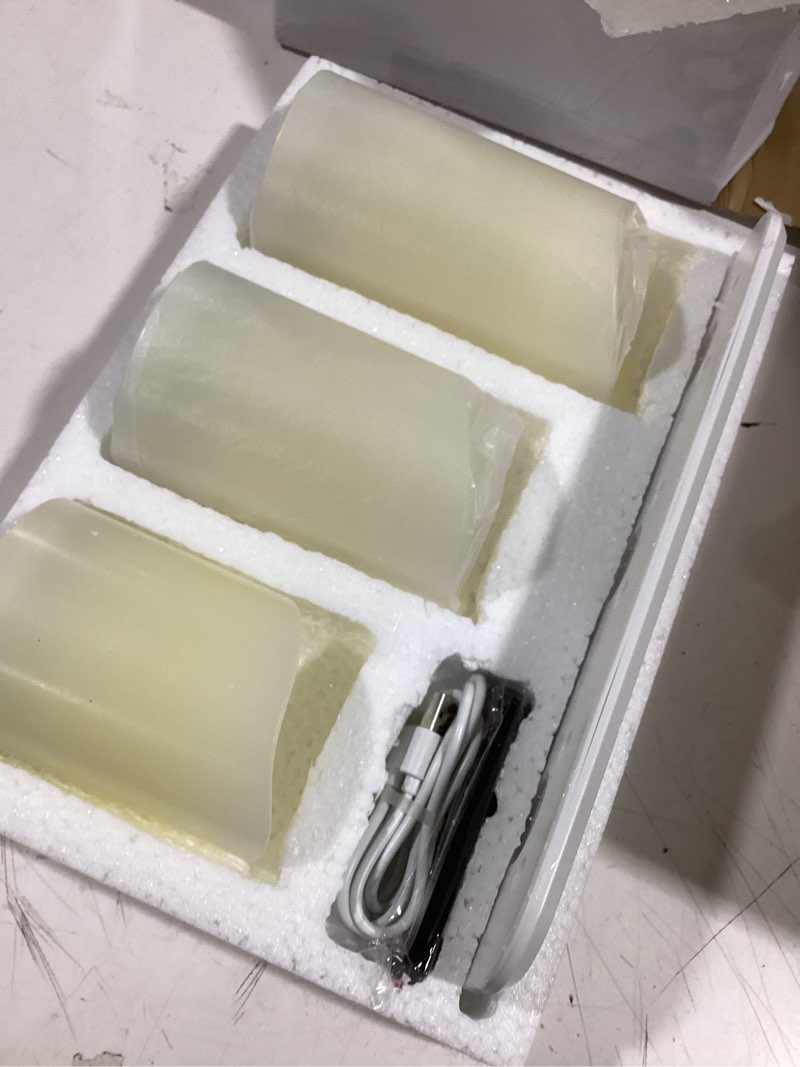 Condition photo showing Good Condition for rechargeable flameless candle, flashing led pillar real wax candle with remote control and timer,decorative electronic candles, 1 set of 3 white-droplet 3pcs