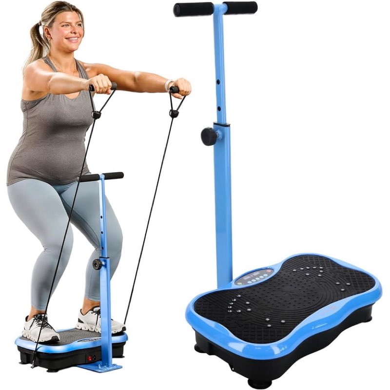 lifepro trimlite vibration plate exercise machine with handlebars – whole body vibrating plate for weight loss, lymphatic drainage & home fitness – 99 speed levels, resistance bands, bluetooth - blue