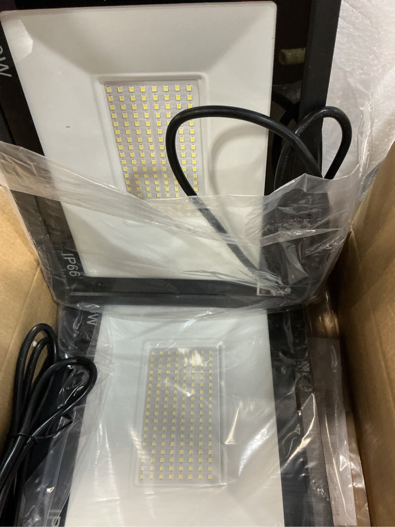 Condition photo showing Good Condition for 100w led flood light outdoor, 2pack 10000lm super bright, ip66 waterproof outside work lights, 6500k daylight white security lights, plug in flood light for yard garage garden patio 100 watts