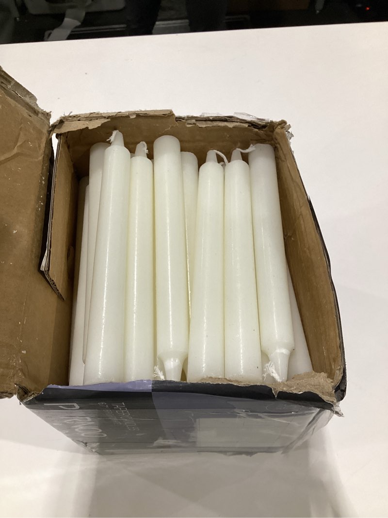 Condition photo showing As Is for Tapered Candles - 80 Bulk Set of 6” Sticks - 5 Hours Clean, Long-Burning White Candlesticks - Dripless Unscented & Hand-Dipped Tall Candles for Dinners - White Taper Candles by PARNOO 5 Hours Pack of 80