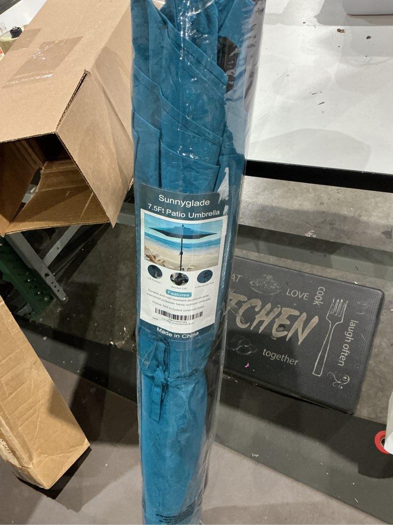 Condition photo showing New/Like New for sunnyglade 7.5' patio umbrella outdoor table market umbrella with push button tilt/crank, 6 ribs (teal blue)