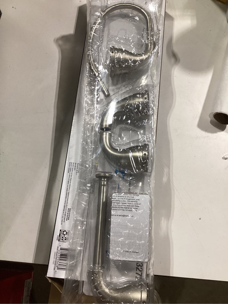 Condition photo showing Good Condition for project source 3-piece dover brushed nickel decorative bathroom hardware set with towel bar, toilet paper holder, towel ring and robe hook